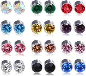 Spiritlele 12 Pairs Magnetic Earrings Set Crystal Clip on Non Piercing Fake Stud Earrings