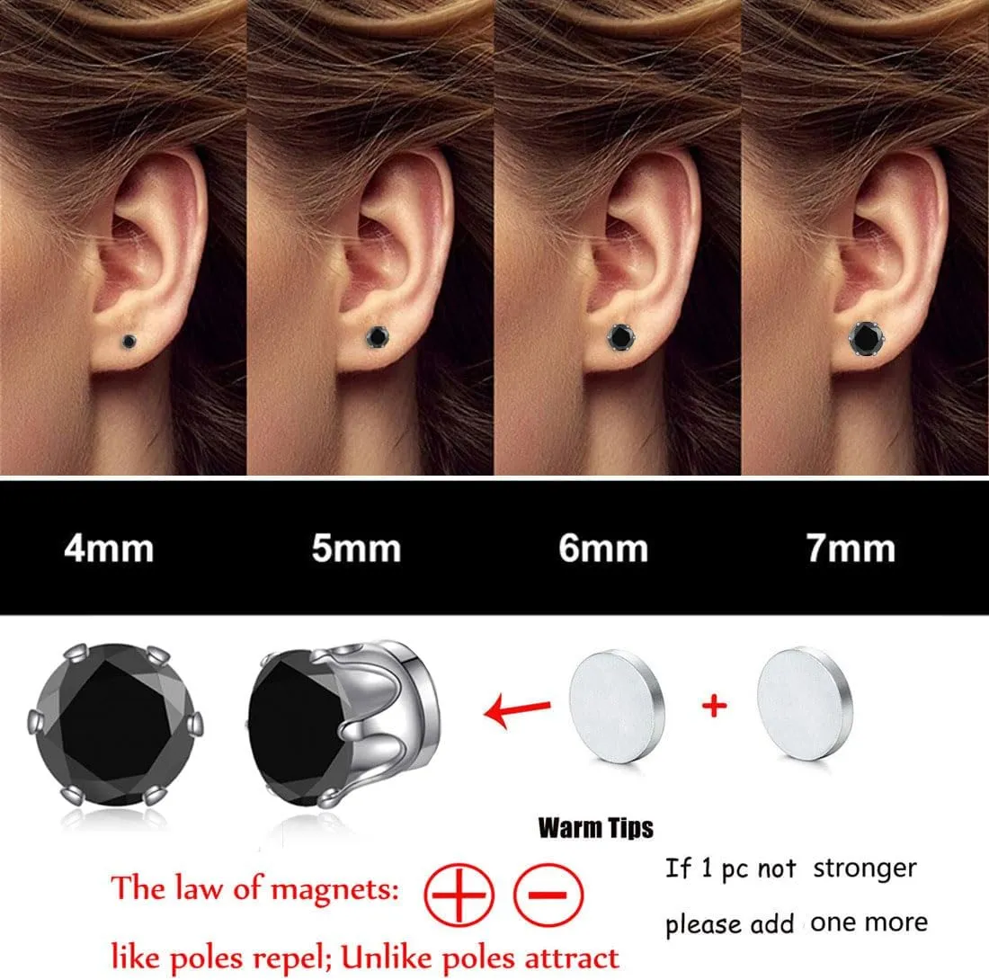 Spiritlele 12 Pairs Small Big Cubic Zirconia Magnetic Earrings Clip on Non Piercing Earrings Set Unisex 4MM-7MM