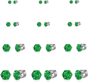Spiritlele 12 Pairs Small Big Cubic Zirconia Magnetic Earrings Clip on Non Piercing Earrings Set Unisex 4MM-7MM