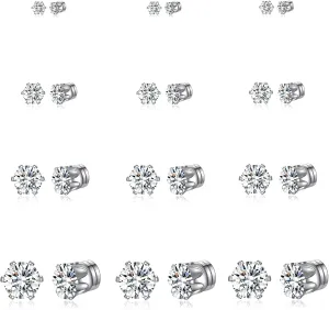 Spiritlele 12 Pairs Small Big Cubic Zirconia Magnetic Earrings Clip on Non Piercing Earrings Set Unisex 4MM-7MM