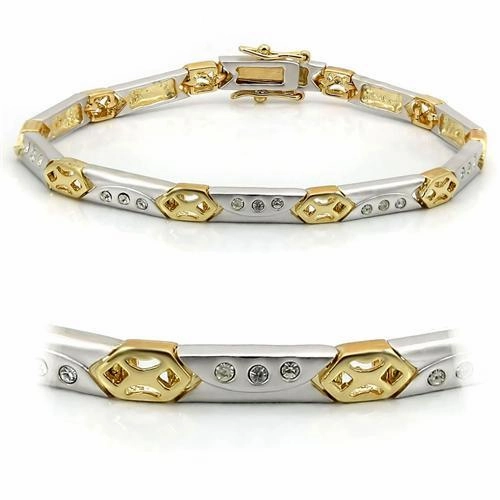 LO1153 Matte Rhodium & Gold Brass Bracelet with Top Grade Crystal in Clear Praiseworthy Fusions