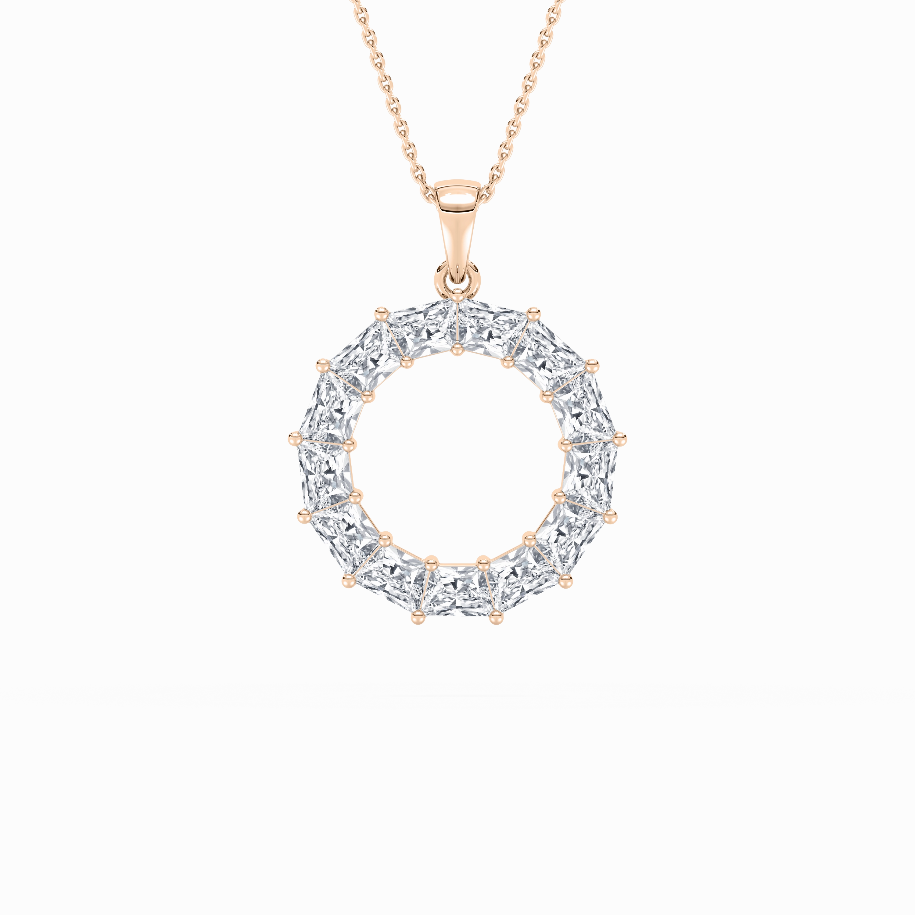 3 ? ctw Trapezoid Lab Grown Diamond Looking Glass Circle Pendant - 18 Inches Polished Finish Pure Feature