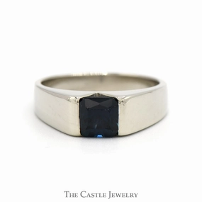 Square Sapphire Solitaire Ring with Polished Sides in 14k White Gold Return policy