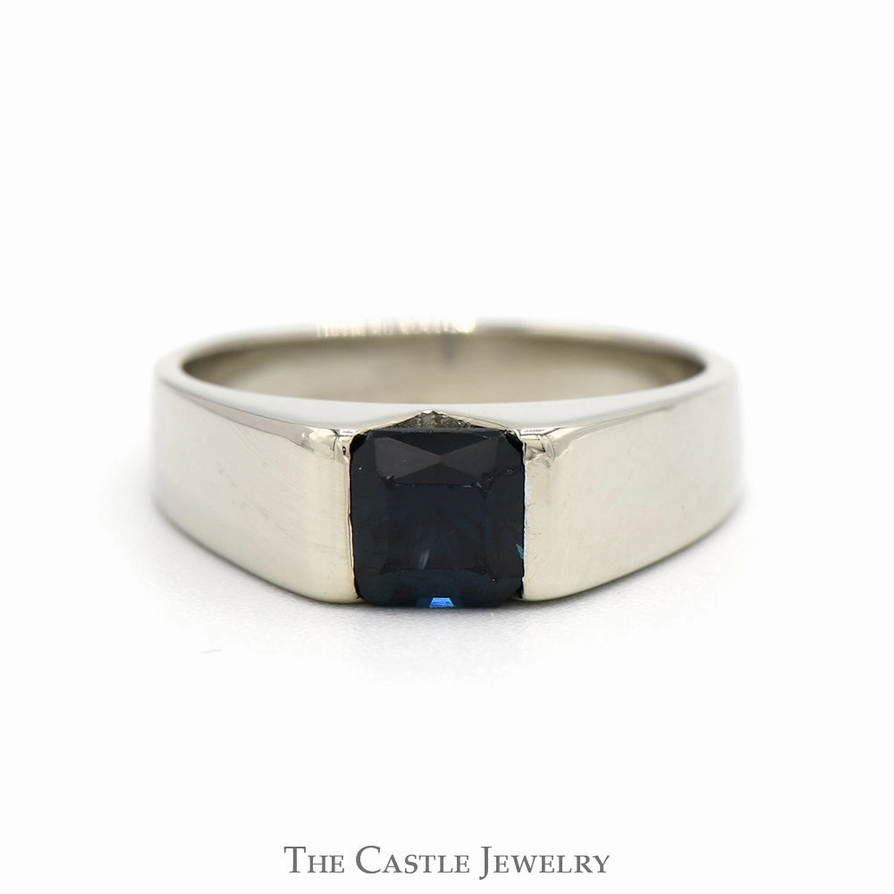 Square Sapphire Solitaire Ring with Polished Sides in 14k White Gold Return policy