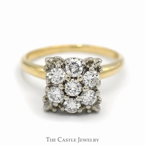 Elegant Motion Square Shaped 7 Round Diamond Cluster Ring in 14k Yellow Gold