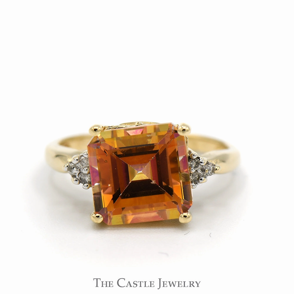 Luxurious Appearance Urban Chic Square Shaped Pink & Yellow Mystic Topaz with Diamond Accents in 14k Yellow Gold