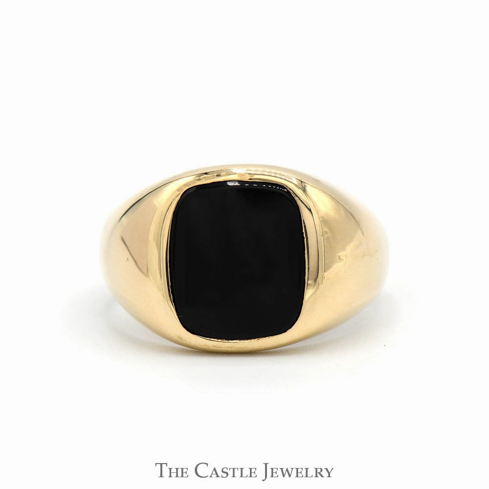 Eco Friendly Bold Trinket Squared Black Onyx Ring with Polished Tapered Sides in 10k Yellow Gold