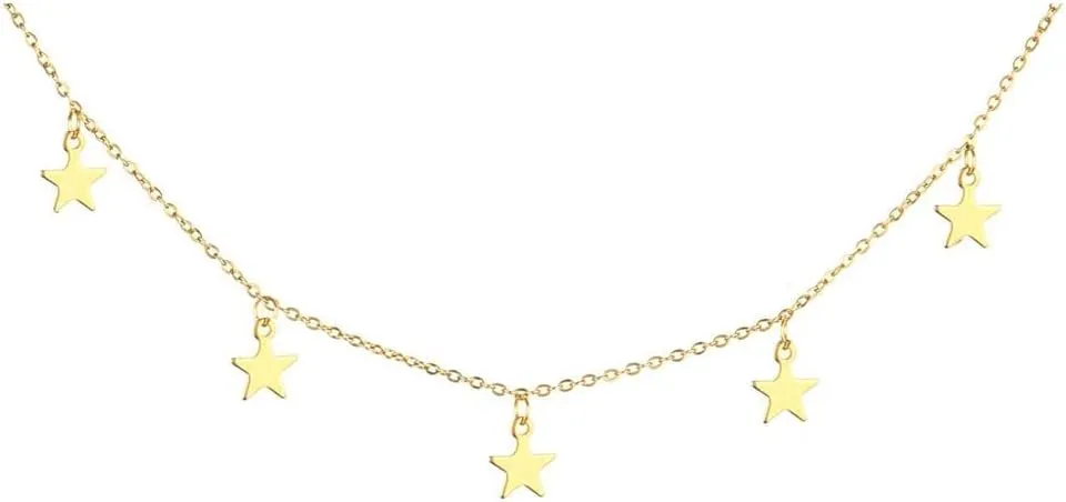 Stainless Steel Collar Necklaces 3 Layer Crystal Star Pendant Necklaces For Women Multilayer Star Necklaces Jewelry (1 layer gold- )