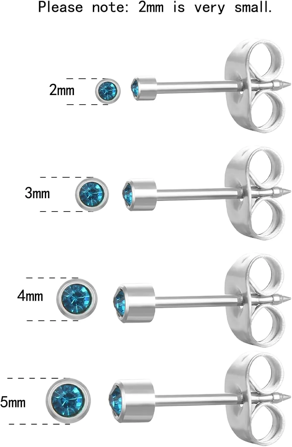 Stainless Steel Ear Piercing Stud Earrings for Piercing Guns Gold Plated Surgical Steel Round CZ Birthstone Stud Earrings Set 12 Pairs