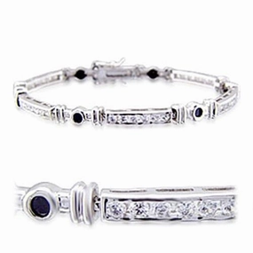 32021 - Rhodium Brass Bracelet with AAA Grade CZ  in Jet Recognized Design Affordable Luxury