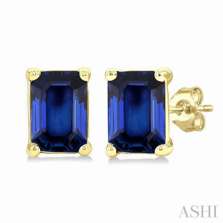 Seasonal Shine Luminous Look 4X3 MM Octagon Shape Sapphire Precious Stud Earrings in 14K Yellow Gold