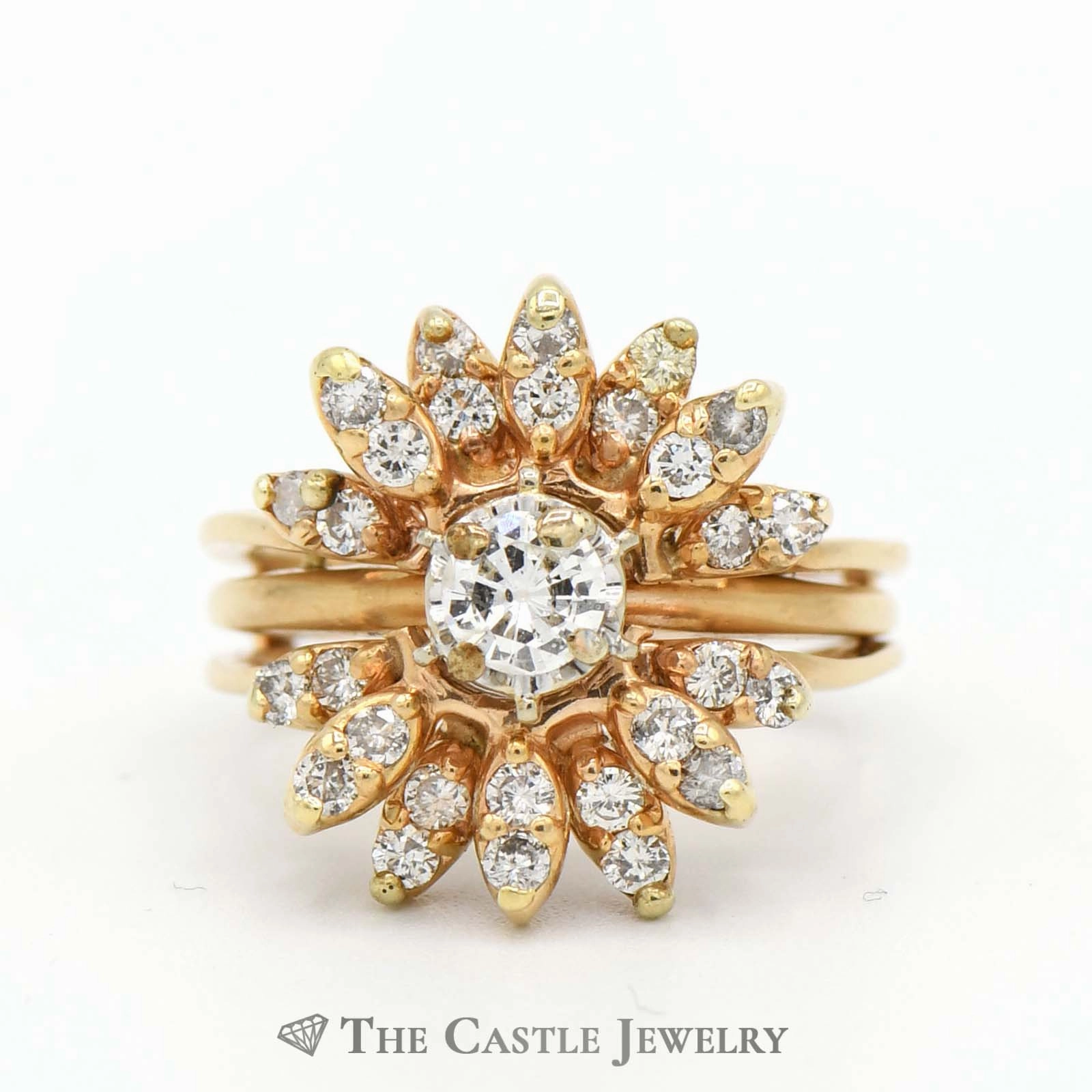 Starburst Shaped Diamond Cluster Soldered Insert Wrap and Ring in 14k Yellow Gold Party fashion Fresh Accent