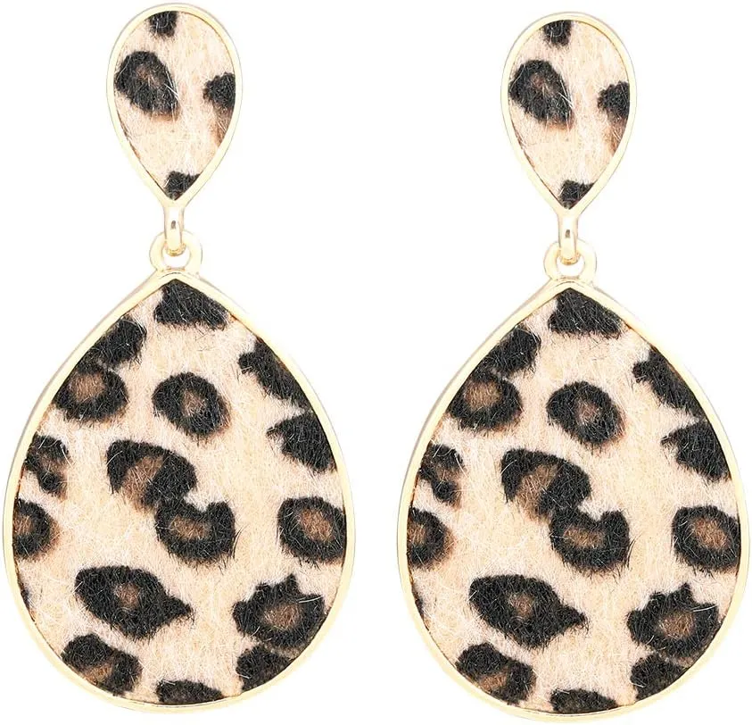 Statement Drop Earrings for Women Leopard Earrings Fur Leather Dangle Earrings