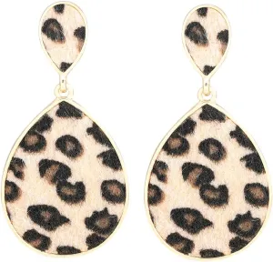 Statement Drop Earrings for Women Leopard Earrings Fur Leather Dangle Earrings