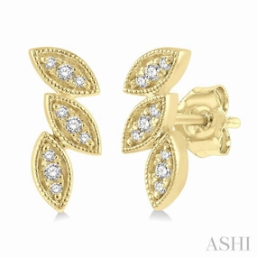 1/10 Ctw Tri Leaf Round Cut Diamond Petite Earring in 10K Yellow Gold Bold Glow Trendy Appeal