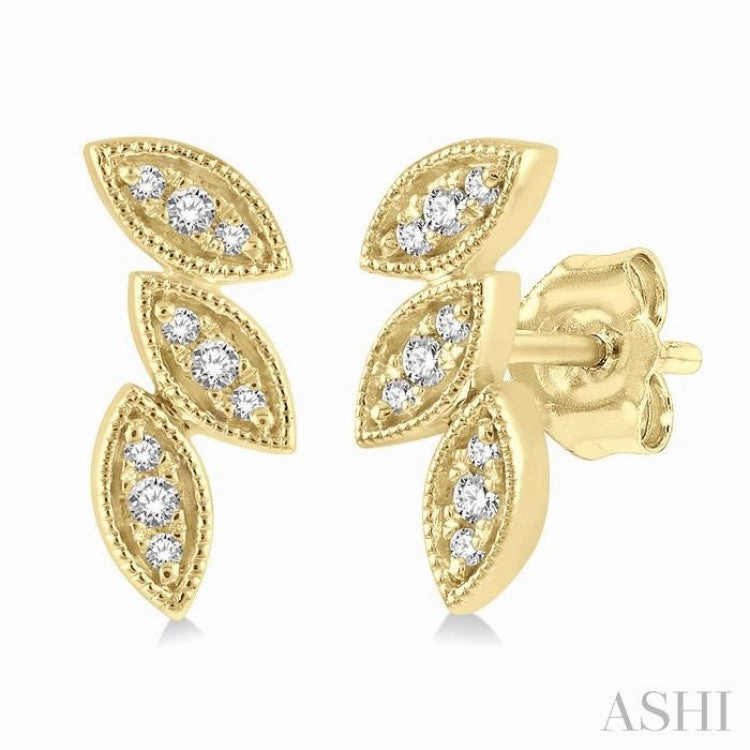 1/10 Ctw Tri Leaf Round Cut Diamond Petite Earring in 10K Yellow Gold Bold Glow Trendy Appeal