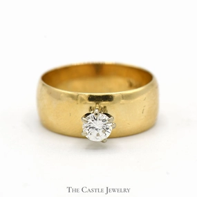 Favorite Accessory Future Classic .33ct Round Diamond Solitaire Ring with Wide 7mm Band in 14k Yellow Gold