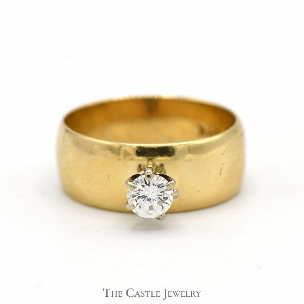 Favorite Accessory Future Classic .33ct Round Diamond Solitaire Ring with Wide 7mm Band in 14k Yellow Gold