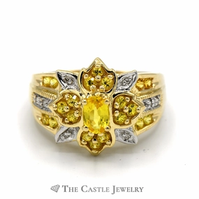 Virtual Item Dynamic Accent Oval Citrine Ring with Round Diamond and Citrine Accents in 14k Yellow Gold Flower Design