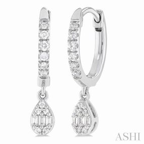 Soft Glam Contemporary Form 1/3 Ctw Petite Pear Shape Fusion Diamond Fashion Huggies in 10K White Gold