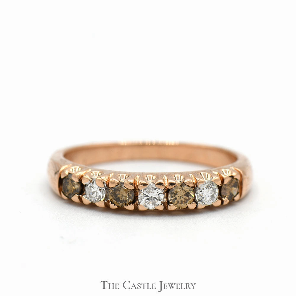 Zero Waste 1/2cttw Round White and Cocoa Diamond Band in 14k Rose Gold