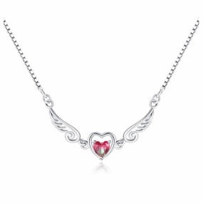 Bold Detail Artistic Mood 18K White Gold Plated Pink Stone Heart Necklace