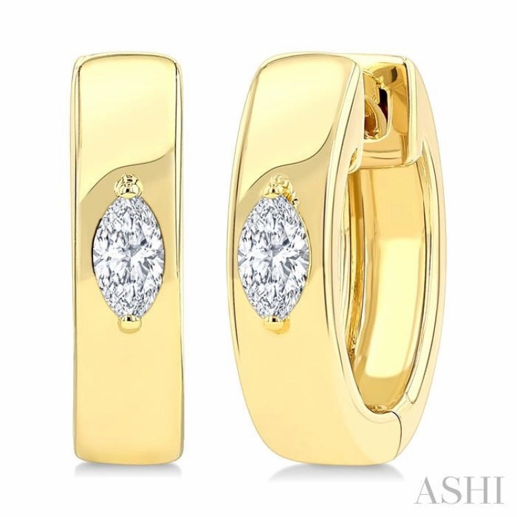 Night Shine Travel Essential 1/6 Ctw Marquise Shape Diamond Petite Huggie Earrings in 10K Yellow Gold