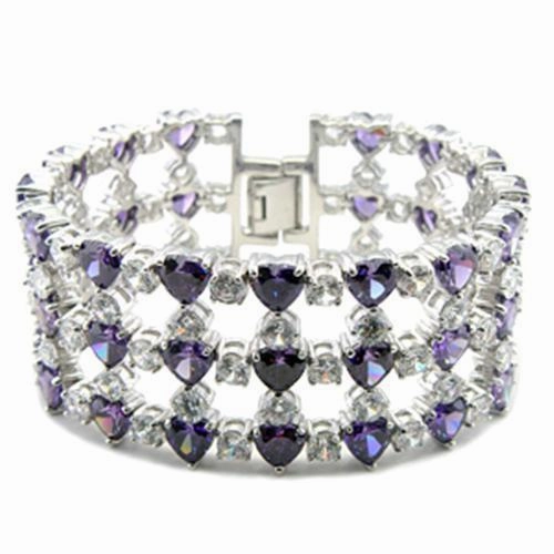 62204 - Rhodium Brass Bracelet with AAA Grade CZ  in Amethyst Elite Of The Elite