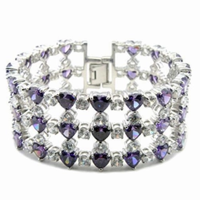 62204 - Rhodium Brass Bracelet with AAA Grade CZ  in Amethyst Elite Of The Elite
