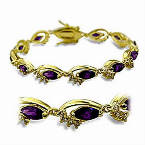 415703 - Gold Brass Bracelet with AAA Grade CZ  in Amethyst Worthy Blend