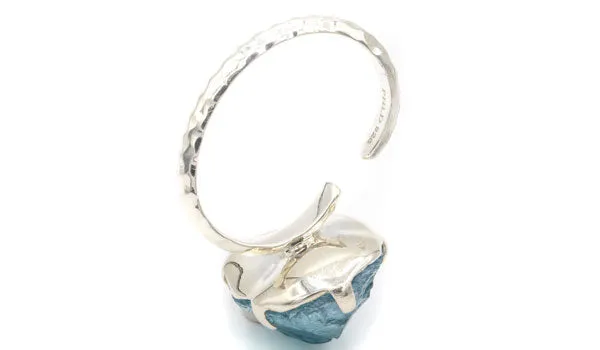 Sterling Silver Aqua Aura Crystal Adjustable Ring