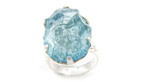 Sterling Silver Aqua Aura Crystal Adjustable Ring