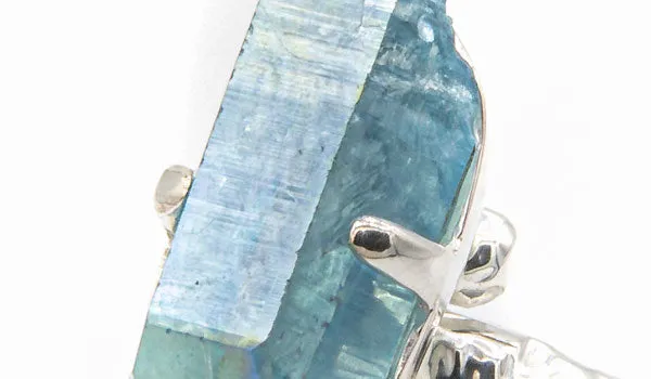 Sterling Silver Aqua Aura Crystal Adjustable Ring