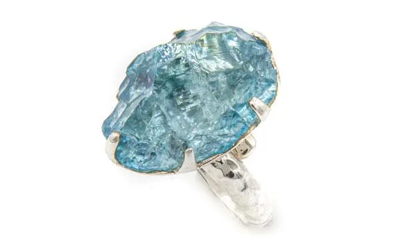 Sterling Silver Aqua Aura Crystal Adjustable Ring