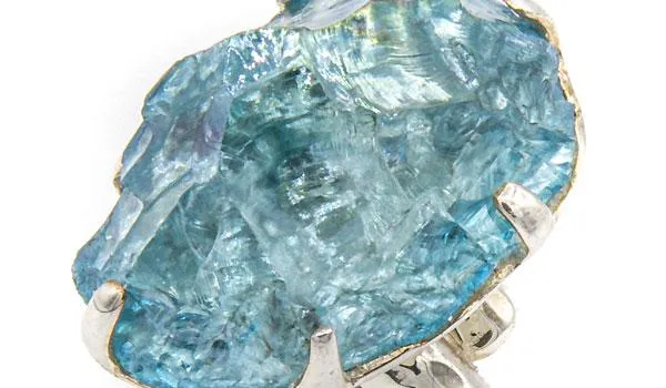 Sterling Silver Aqua Aura Crystal Adjustable Ring