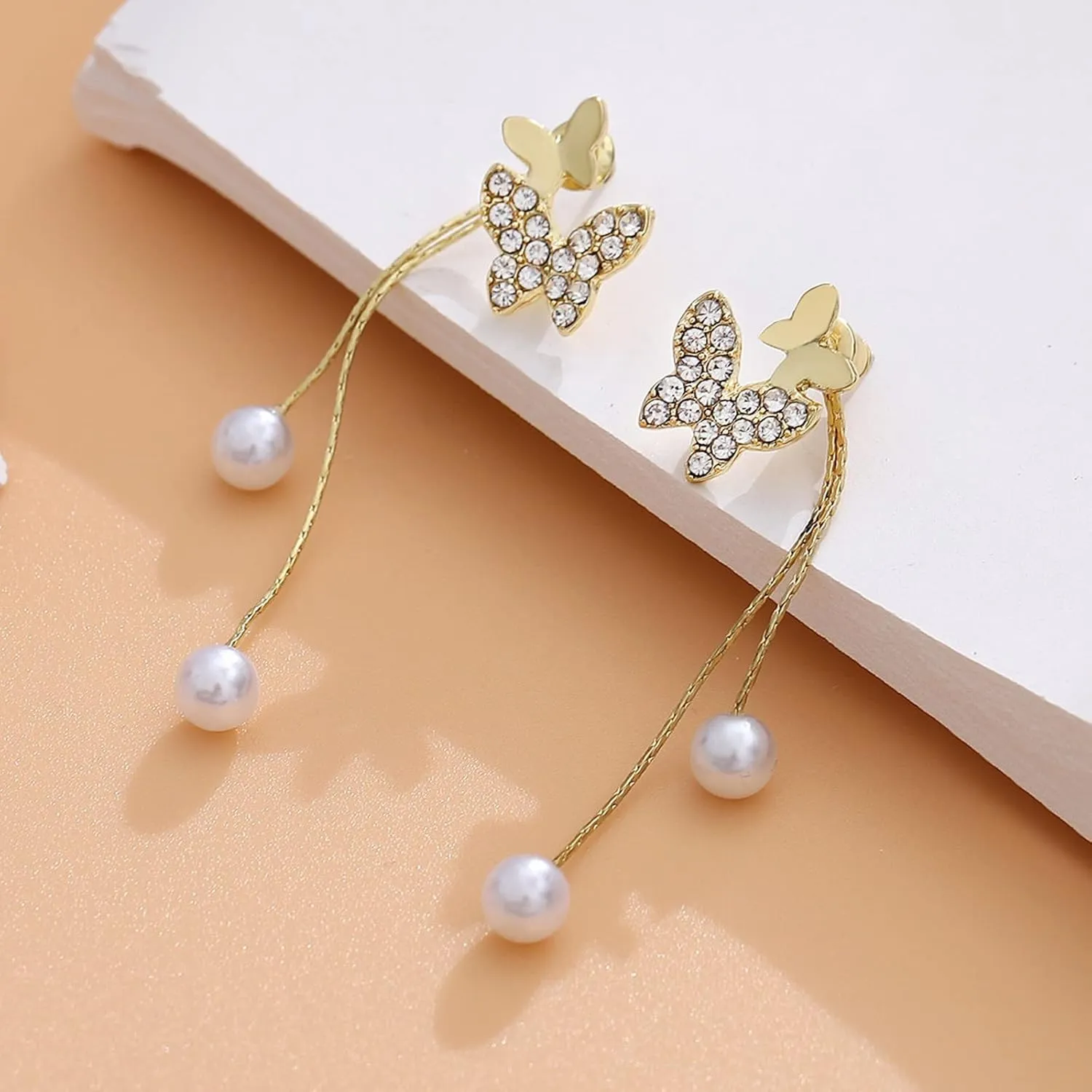 Sterling Silver Butterfly Threader Earrings Dangle Chain for Women Teens Pearl Long Dangle Earrings Tassel Silver Hoop Earrings