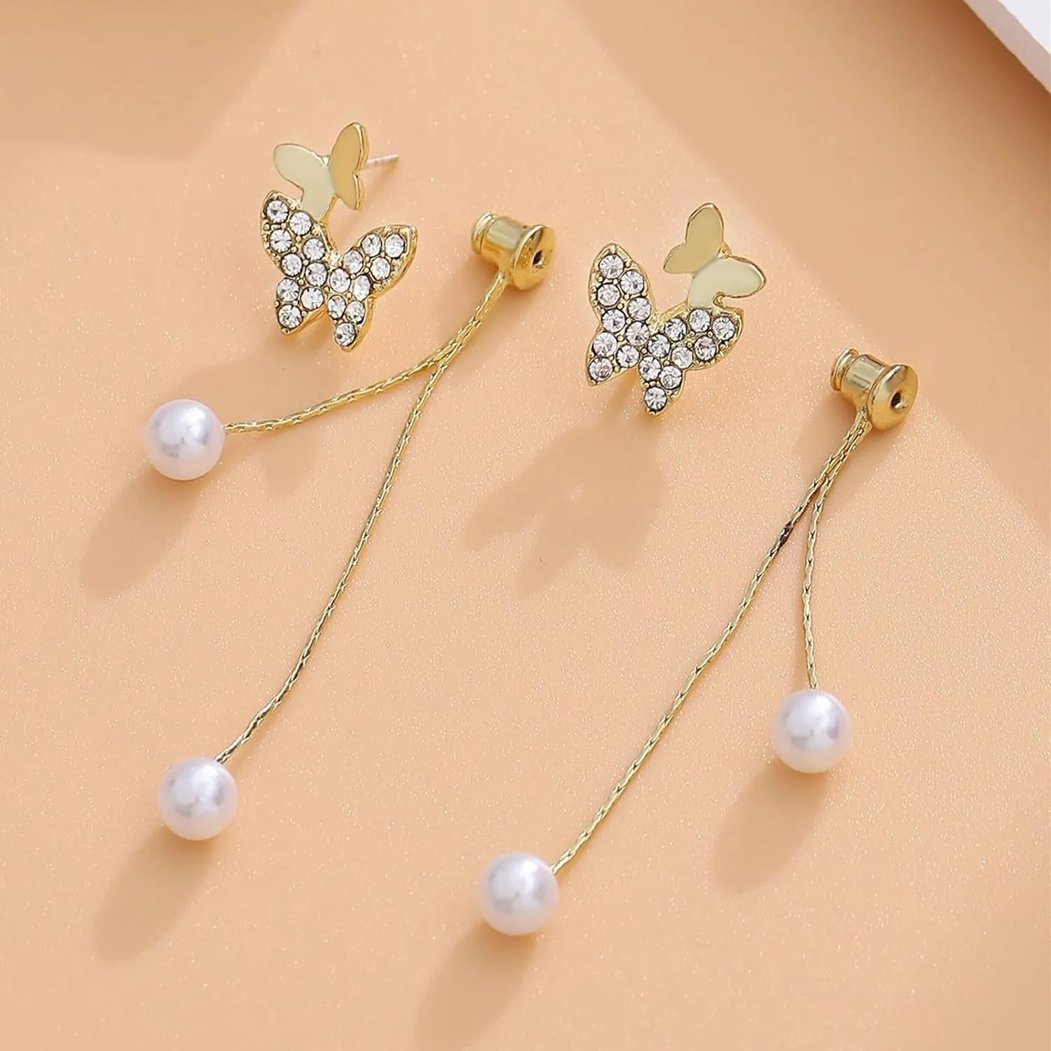 Sterling Silver Butterfly Threader Earrings Dangle Chain for Women Teens Pearl Long Dangle Earrings Tassel Silver Hoop Earrings