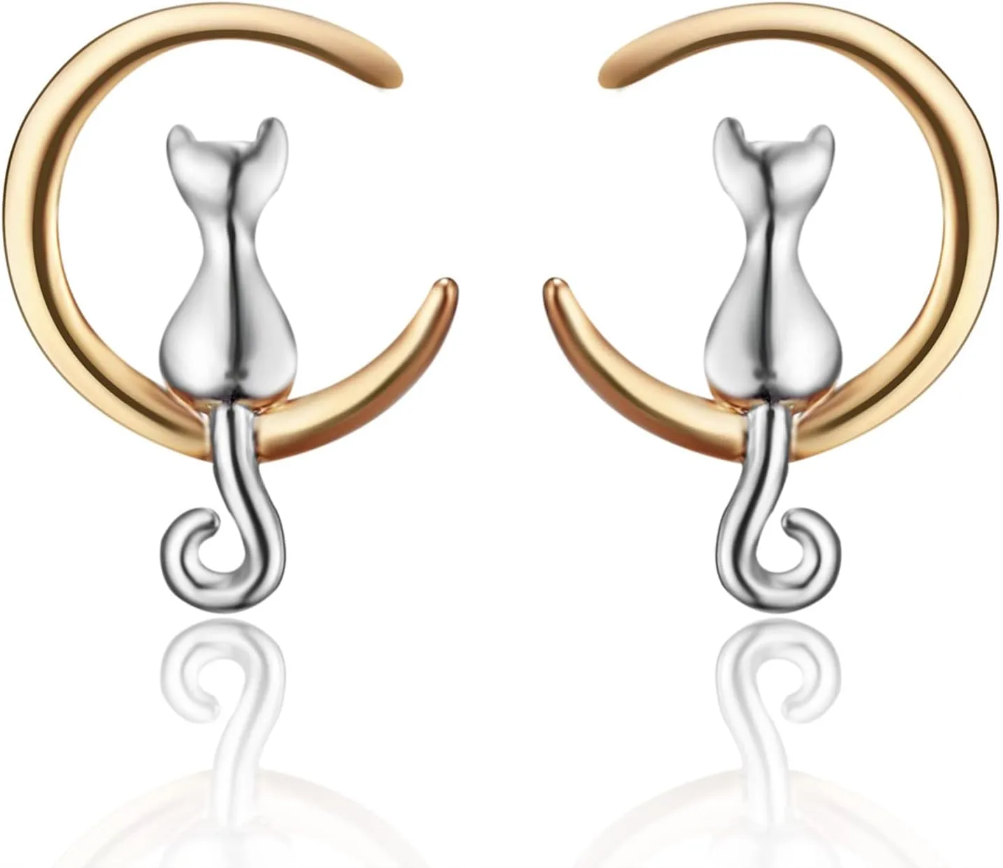 Sterling Silver Earrings Cat Moon Stud Earrings Jewelry Birthday Gift for Women
