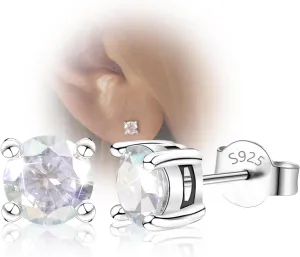 Sterling Silver Stud Earrings for Women’s Men’s - Hypoallergenic Round Cubic Zirconia Minimalist Earrings for Ladies with Sensitive Ears