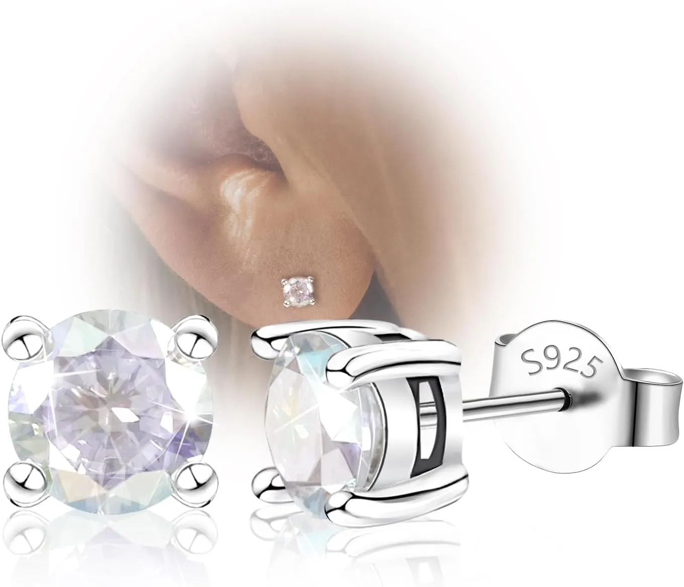 Sterling Silver Stud Earrings for Women’s Men’s - Hypoallergenic Round Cubic Zirconia Minimalist Earrings for Ladies with Sensitive Ears