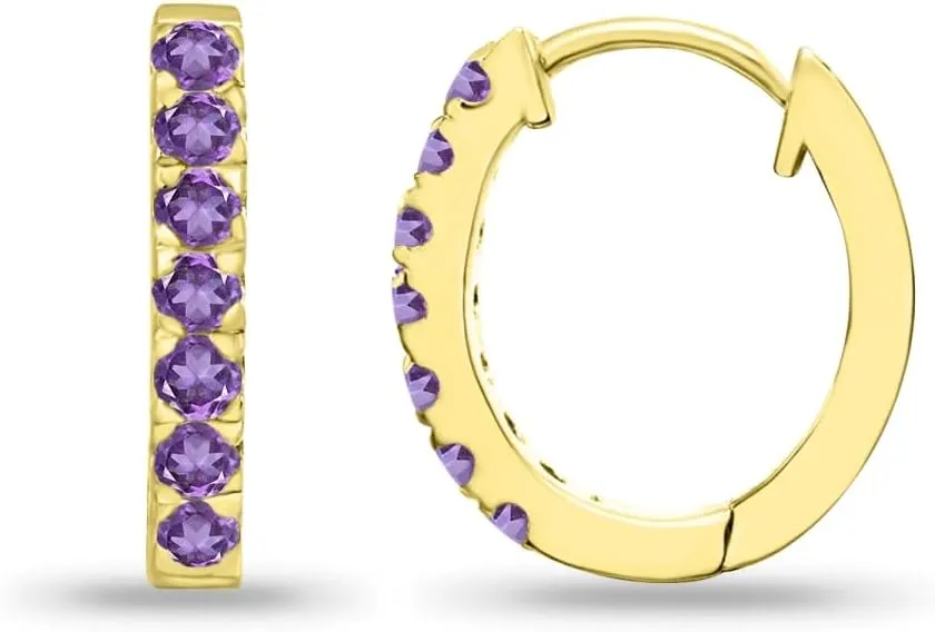 Sterling Silver Tiny Small 15mm Prong-set Genuine or Synthetic Gemstone Oval Huggie Hoop Earrings