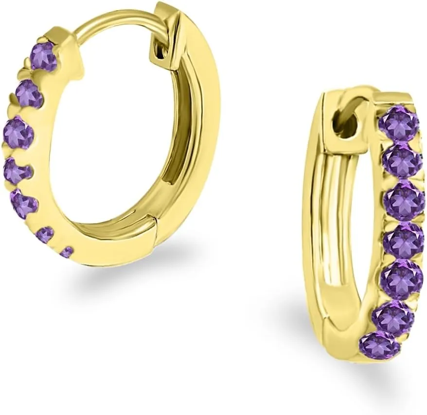 Sterling Silver Tiny Small 15mm Prong-set Genuine or Synthetic Gemstone Oval Huggie Hoop Earrings