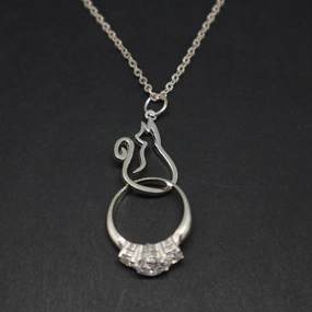 Artisan Item Sterling Silver Cat Ring Holder Necklace Pendant