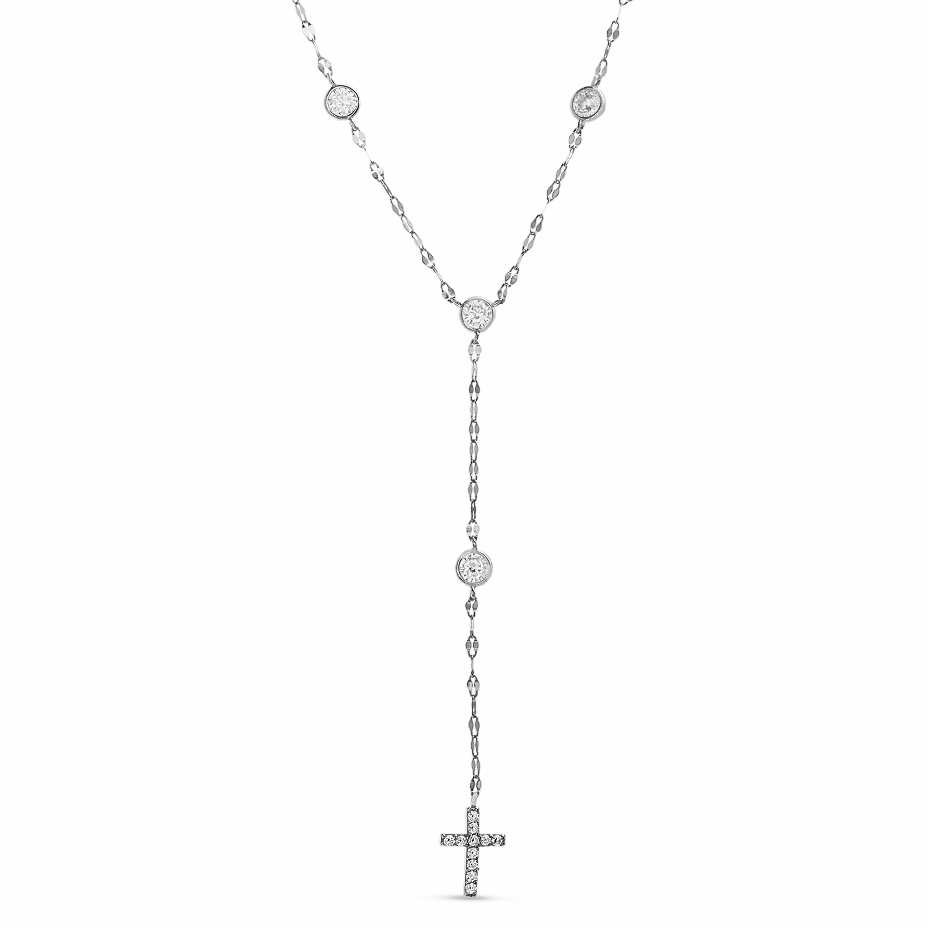 Lovely Piece Festival Season Sterling Silver Cubic Zirconia Y Shaped Cross Drop Necklace