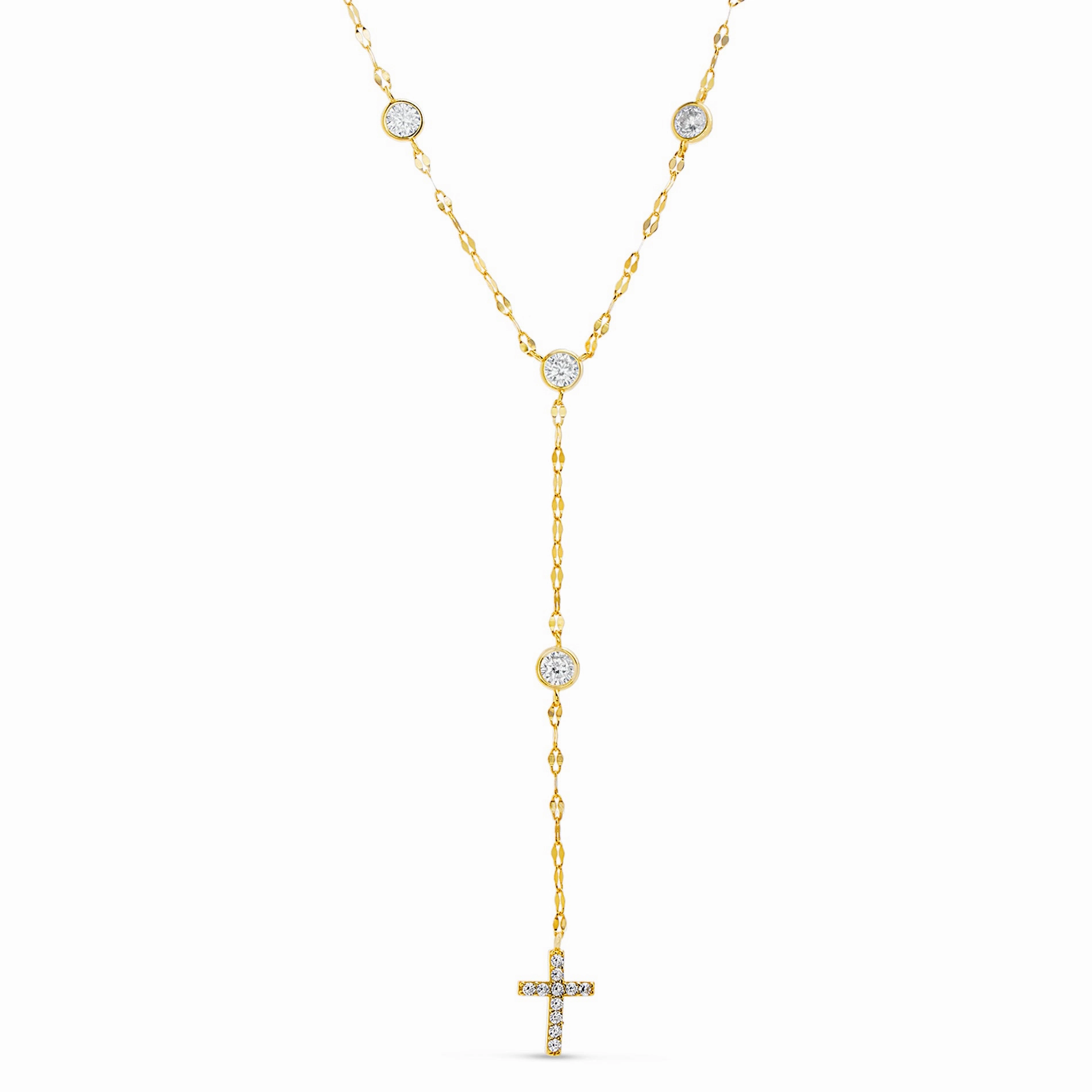 Sterling Silver Cubic Zirconia Y Shaped Cross Drop Necklace Traditional Piece Glam Night