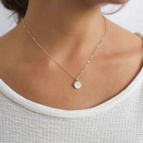 Sterling Silver Disc Pendant Necklace With Cubic Zirconia Event Ready