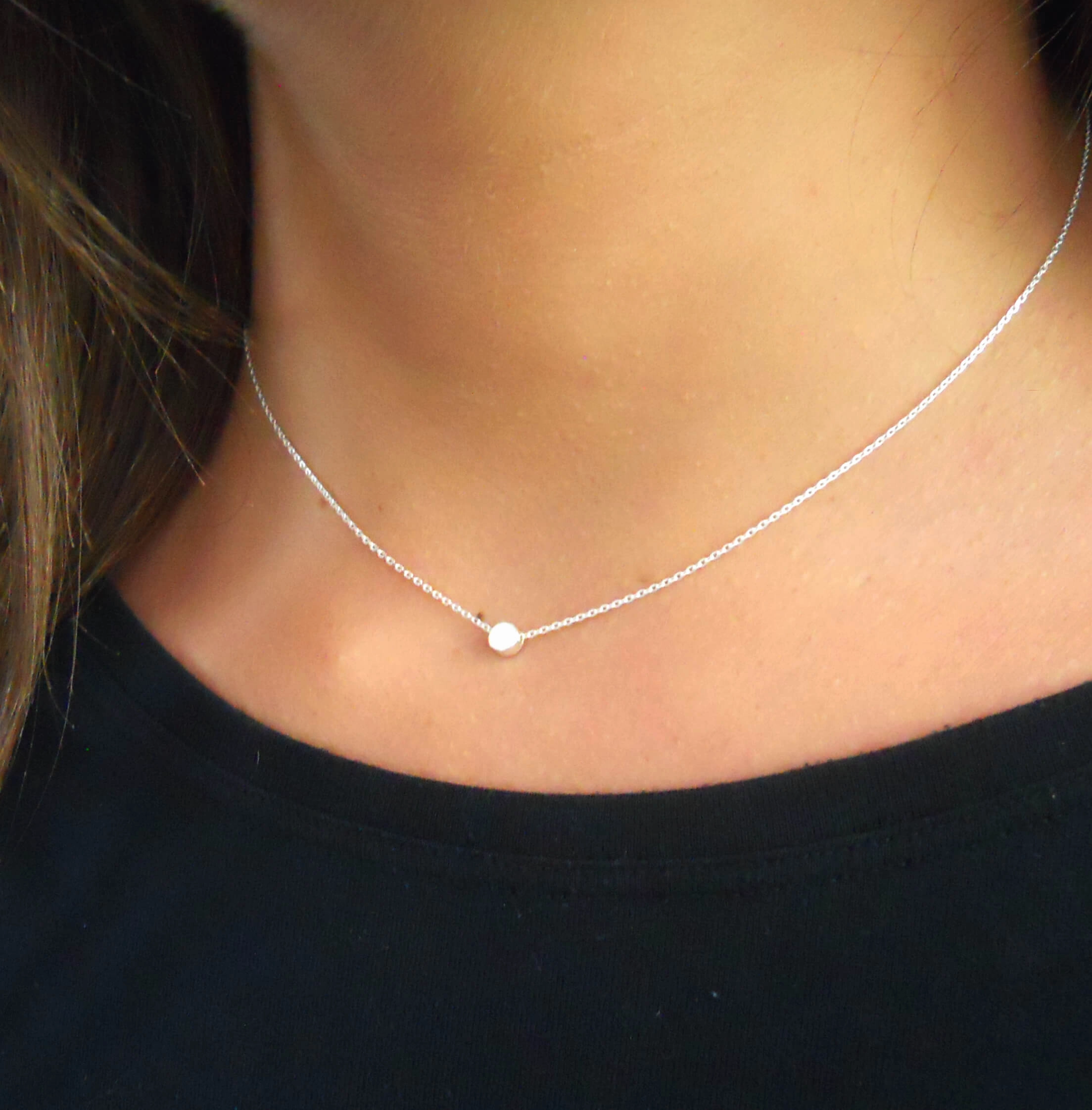 Sterling Silver Dot Bead Charm Choker Collar Necklace Pure Highlight