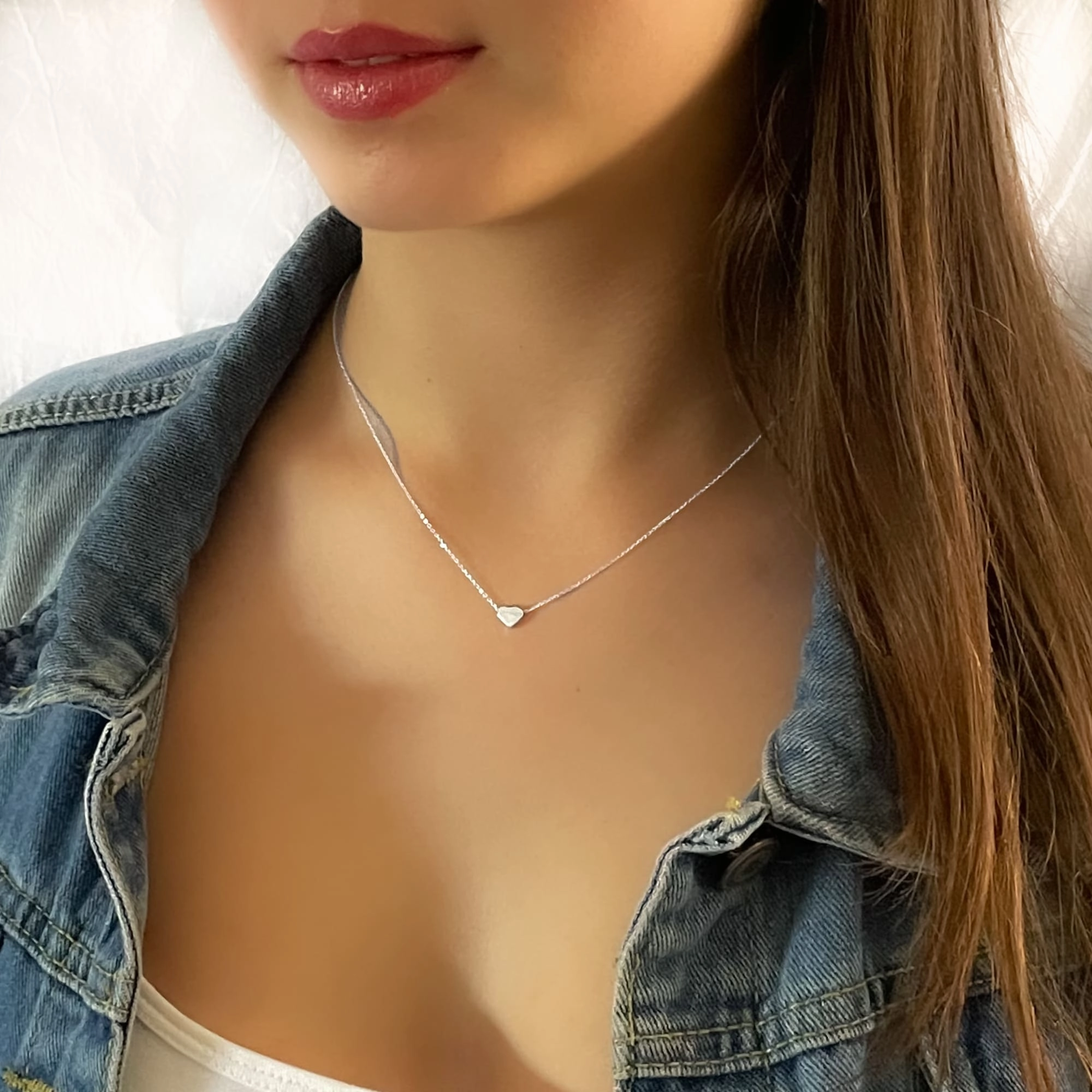 Luxury Style Sterling Silver Heart Bead Necklace