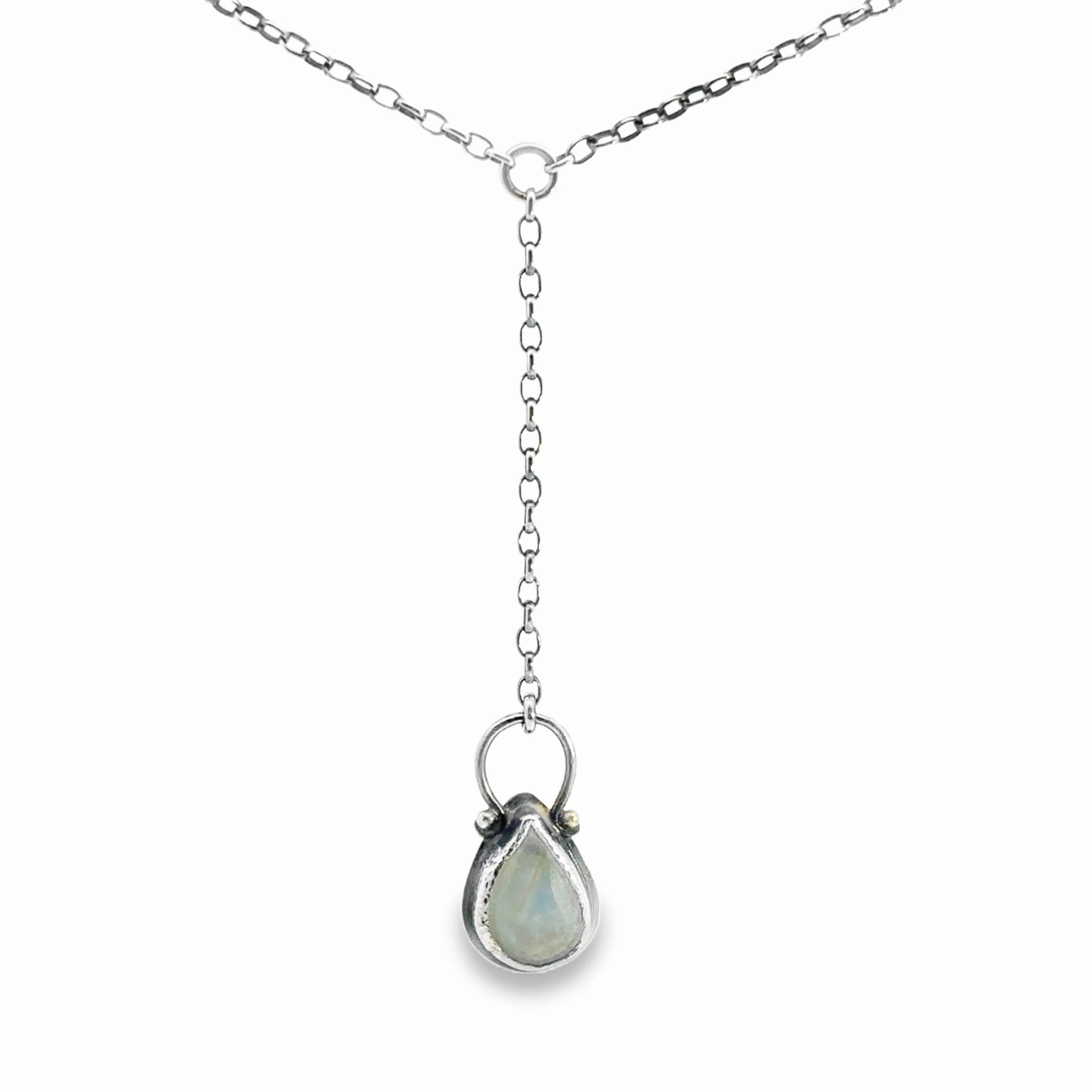 Party essential Studio Shot Sterling Silver Lariat Necklace with Rainbow Moonstone