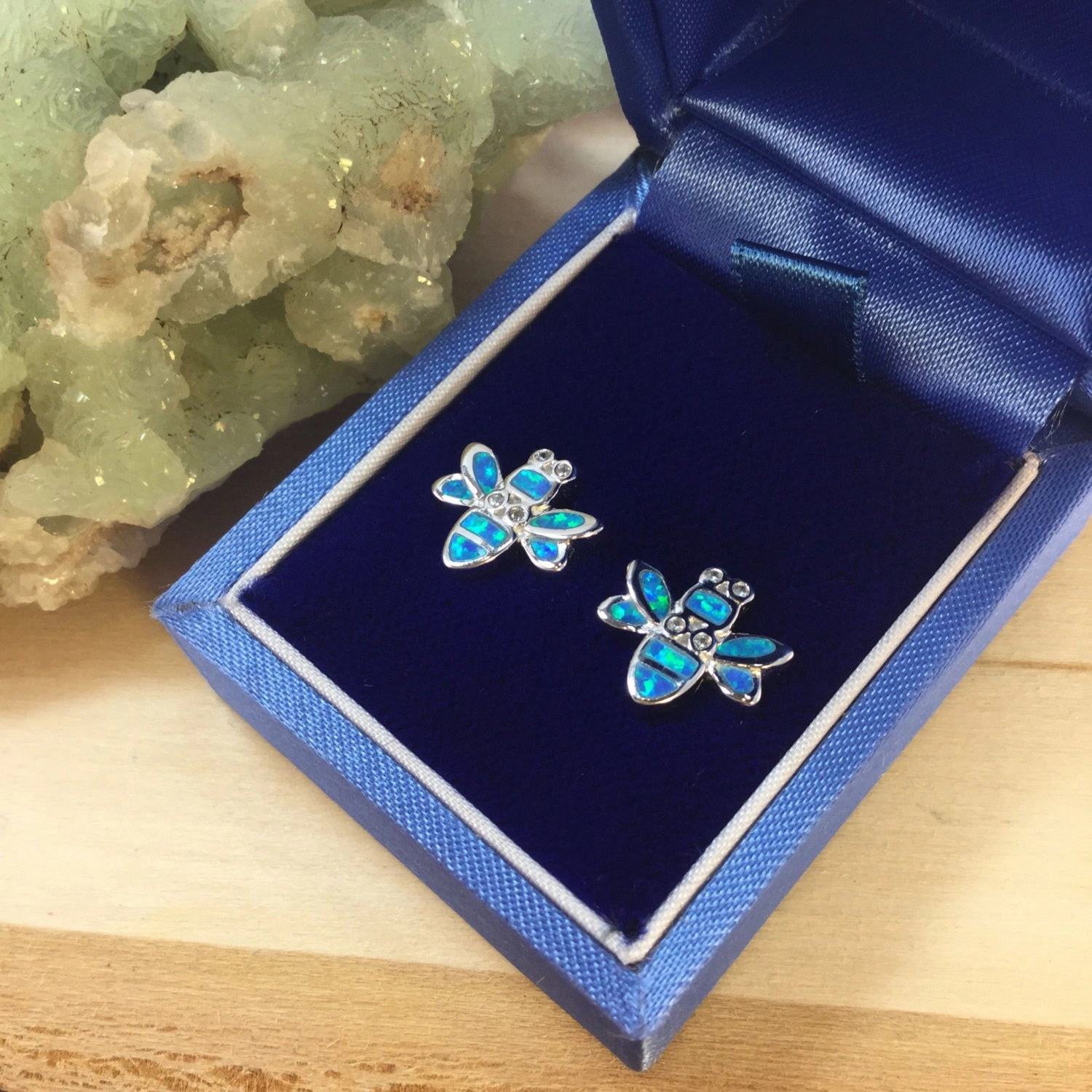 Sterling Silver Opal Bee Earrings Tiny Adornment Rustic Item